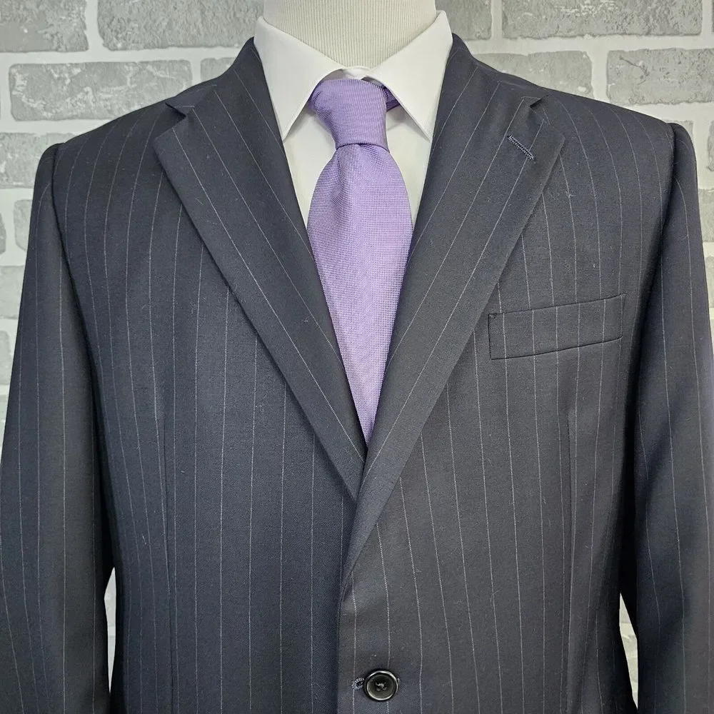 Hickey-Freeman Loro Piana Blazer 46R Tailored Black Striped Wool Tasmanian 120's